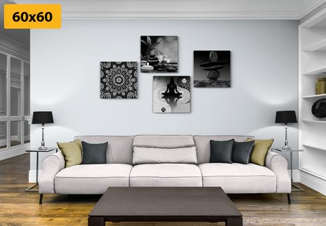 SET OBRAZŮ HARMONIE FENG SHUI V ČERNOBÍLÉM PROVEDENÍ - SESTAVY OBRAZŮ - OBRAZY