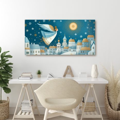 OBRAZ VÁNOČNÍ KRAJINA S ANDĚLEM - VÁNOČNÍ A ZIMNÍ OBRAZY - PICTURES