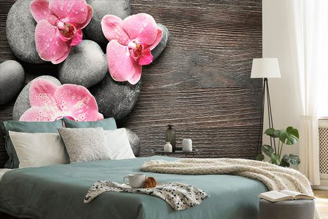 CARTA DA PARATI AUTOADESIVA – COMPOSIZIONE ZEN CON ORCHIDEA - CARTA DA PARATI AUTOADESIVE - CARTA DA PARATI