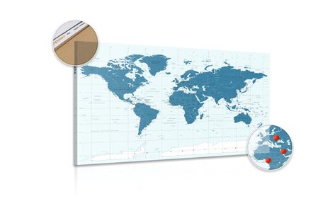 QUADRO IN SUGHERO – MAPPA POLITICA DEL MONDO IN COLORE BLU - QUADRI SU SUGHERO - STAMPE E QUADRI