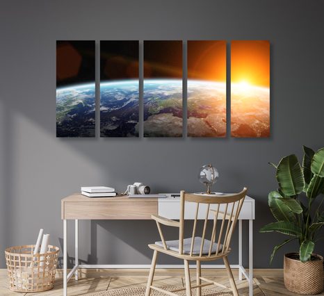 5-DIELNY OBRAZ POHĽAD NA PLANÉTU Z VESMÍRU - OBRAZY VESMÍRU A HVIEZD - OBRAZY