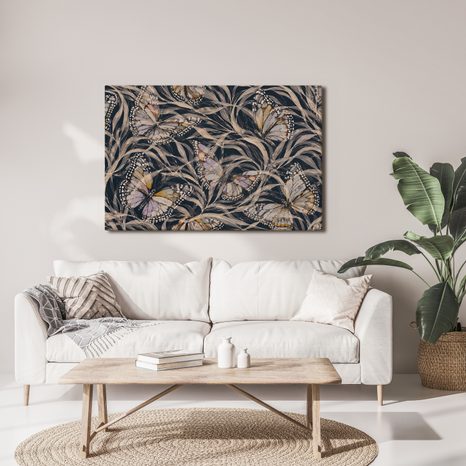 TABLEAU SUR TOILE – PAPILLONS DANS UNE VÉGÉTATION DÉLICATE - TABLEAUX PAPILLONS - TABLEAUX