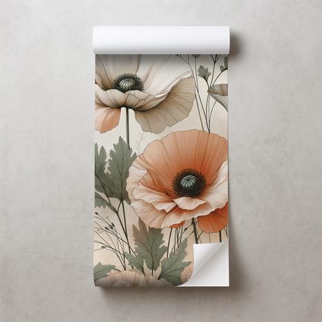 SAMOLEPÍCÍ TAPETA PASTELOVÉ MAKOVÉ KVĚTY - WALLPAPERS POPPIES - WALLPAPERS