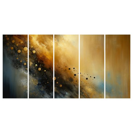 5-DÍLNÝ OBRAZ ZLATÁ EXPLOZE VESMÍRU - OBRAZY ABSTRAKTNÍ TVARY - OBRAZY