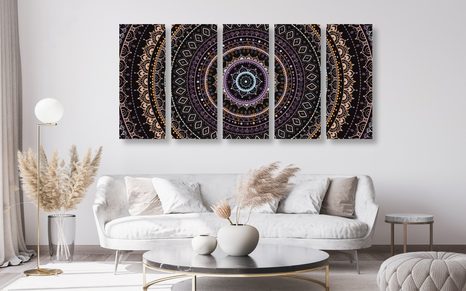 5-RÉSZES KÉP MANDALA NAP MINTÁVAL LILA ÁRNYALATBAN - FENG SHUI KÉPEK - KÉPEK