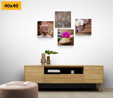 SET OBRAZŮ FENG SHUI V PŘÍRODNÍM PROVEDENÍ - SESTAVY OBRAZŮ - OBRAZY