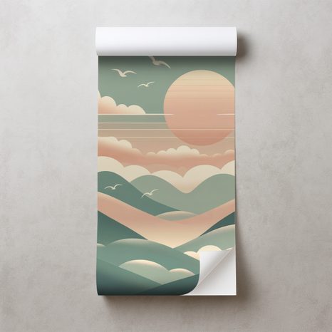 SAMOLEPÍCÍ TAPETA PASTELOVÉ HORY S VÝCHODEM SLUNCE - TAPETY VÝCHOD A ZÁPAD SLUNCE - TAPETY