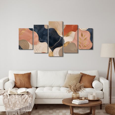 5-TEILIGES WANDBILD ABSTRAKTE GOLDENE BLÄTTER - WANDBILDER ABSTRAKTE FORMEN - BILDER