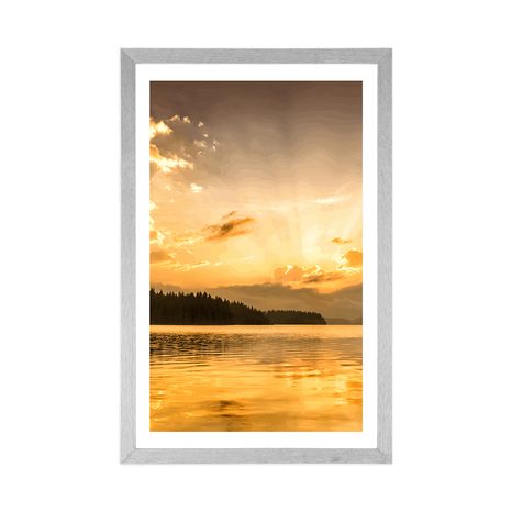 POSTER CU PASSEPARTOUT REFLECȚIA LACULUI DE MUNTE - NATURĂ - POSTERE