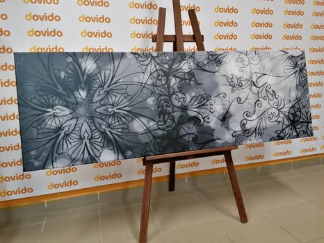 OBRAZ KVĚTINOVÁ MANDALA V ČERNOBÍLÉM PROVEDENÍ - ČERNOBÍLÉ OBRAZY - OBRAZY