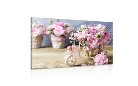 OBRAZ ROMANTICKÝ RŮŽOVÝ KARAFIÁT VE VINTAGE NÁDECHU - VINTAGE A RETRO OBRAZY - OBRAZY