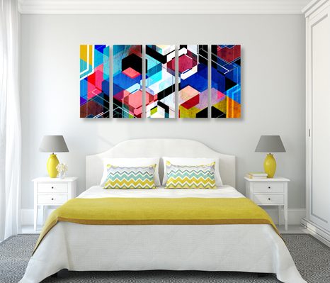 QUADRI 5 PEZZI – GEOMETRIA ASTRATTA - QUADRI ASTRATTO - STAMPE E QUADRI