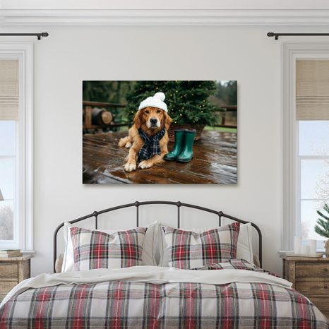 OBRAZ VÁNOČNÍ PES NA TERASE - VÁNOČNÍ A ZIMNÍ OBRAZY - OBRAZY