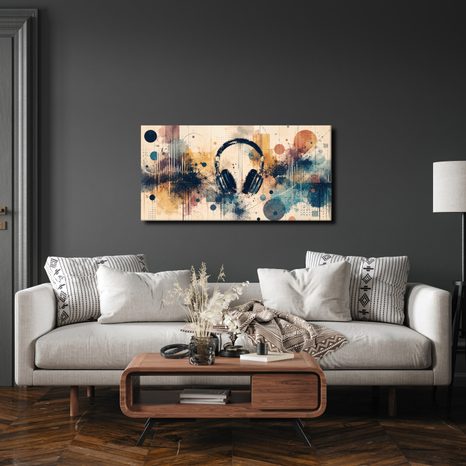 WANDBILD KOPFHÖRER UND ABSTRAKTER KLANG - MUSIKBILDER - BILDER