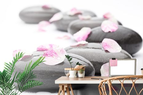 CARTA DA PARATI – PIETRE DEL BENESSERE CON PETALI - CARTA DA PARATI FENG SHUI - CARTA DA PARATI