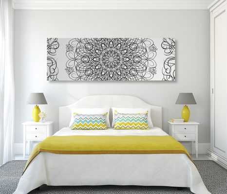 OBRAZ ABSTRAKTNÍ KVĚTINOVÁ MANDALA V ČERNOBÍLÉM PROVEDENÍ - OBRAZY FENG SHUI - OBRAZY