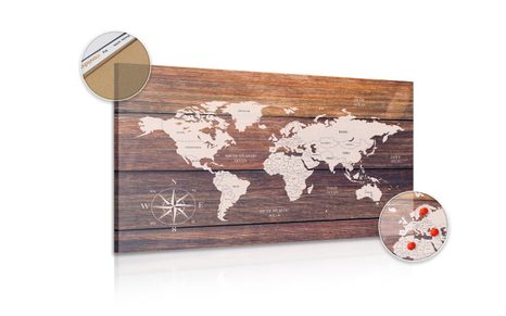 OBRAZ NA KORKU DECENTNÍ MAPA S DŘEVĚNÝM POZADÍM - OBRAZY NA KORKU - OBRAZY