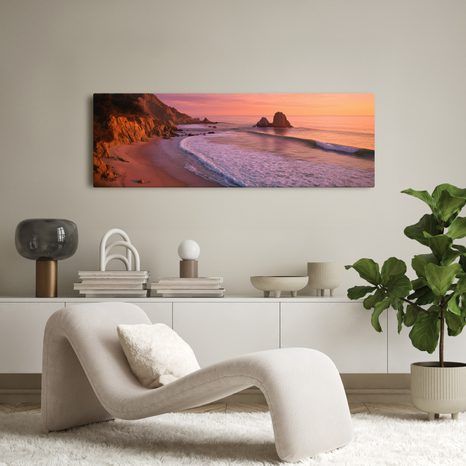 WANDBILD ROMANTISCHER ABEND AM MEER - BILDER VON SONNENAUFGANG UND SONNENUNTERGANG - BILDER