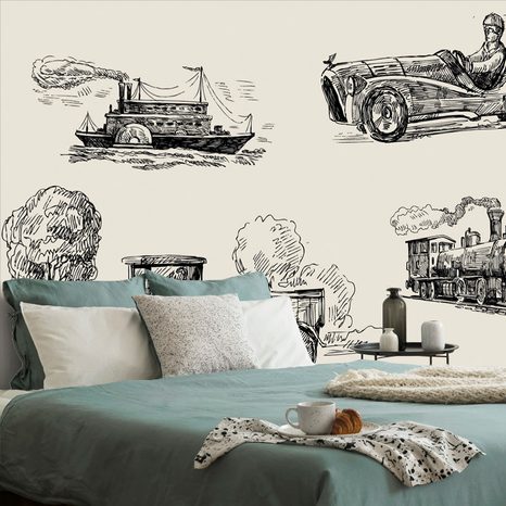 SELF ADHESIVE WALLPAPER MEANS OF TRANSPORT IN A RETRO DESIGN