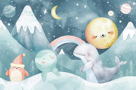 OBRAZ PRO DĚTI ZVÍŘÁTKA V ZASNĚŽENÉ KRAJINĚ - DĚTSKÉ OBRAZY - OBRAZY