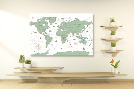 QUADRO SU TELA – MAPPA IN TONALITÀ VERDE - QUADRI MAPPE - STAMPE E QUADRI