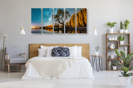 5-DÍLNÝ OBRAZ STROM POD HVĚZDNOU OBLOHOU - OBRAZY PŘÍRODY A KRAJINY - OBRAZY