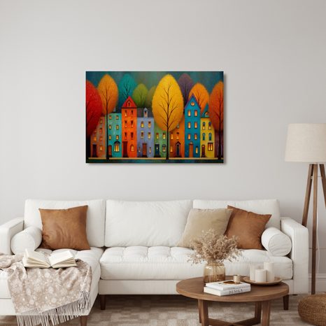 QUADRO SU TELA – CASE COLORATE E ALBERI - CASE COLORATE - STAMPE E QUADRI