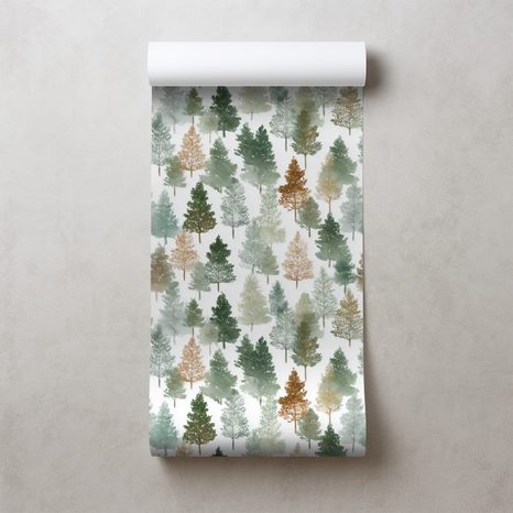 TAPETE BUNTE WALDBAUMLANDSCHAFT - GEMUSTERTE TAPETEN - TAPETEN