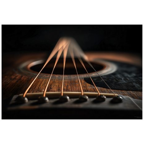 TAPETE DETAIL EINER AKUSTISCHEN GITARRE IN DUNKLEM TON - MUSIK FOTOTAPETEN - TAPETEN