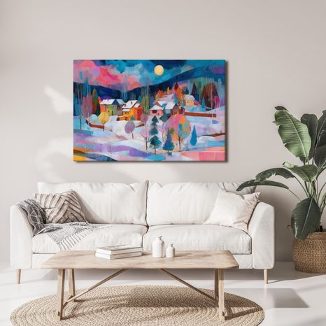 OBRAZ ZIMNÍ POHÁDKA V HORÁCH - BAREVNÉ DOMY - OBRAZY