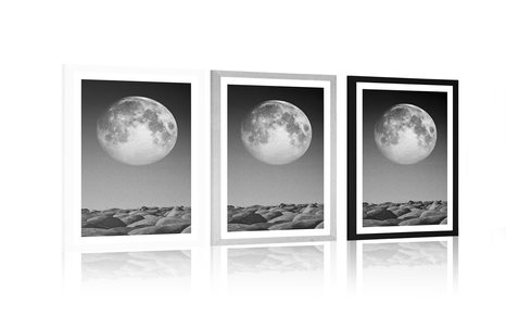 POSTER WITH MOUNT STACKED STONES IN THE MOONLIGHT IN BLACK AND WHITE - BLACK AND WHITE - POSTERS