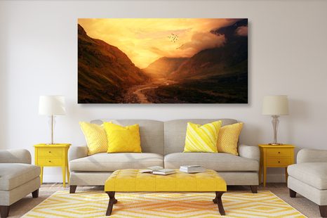 SLIKA SONČNI ZAHOD NAD GORO - SLIKE NARAVE IN POKRAJINE - SLIKE