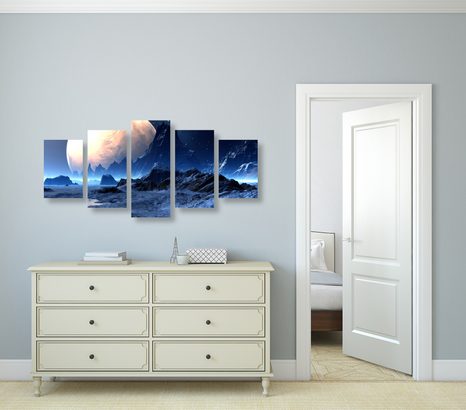 QUADRI 5 PEZZI – PAESAGGIO FANTASTICO - QUADRI DELLO SPAZIO E DELLE STELLE - STAMPE E QUADRI