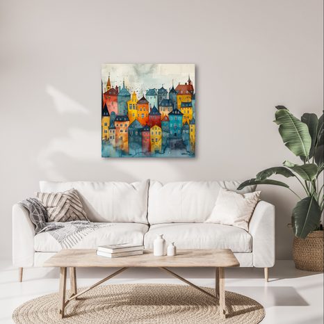 SLIKA BAJKOVITI GRADSKI KRAJOLIK - ŠARENE KUĆE - SLIKE