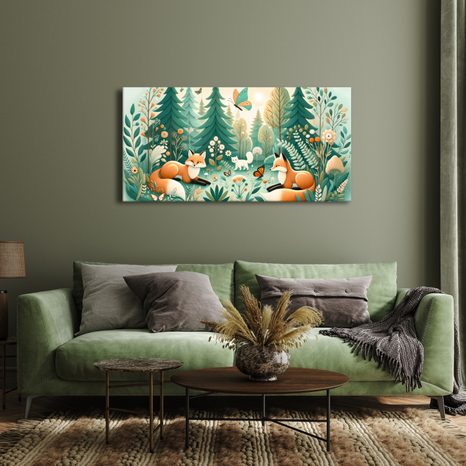 WANDBILD FÜCHSE UND SCHMETTERLINGE IN DER NATUR - KINDERBILDER TIERE - BILDER