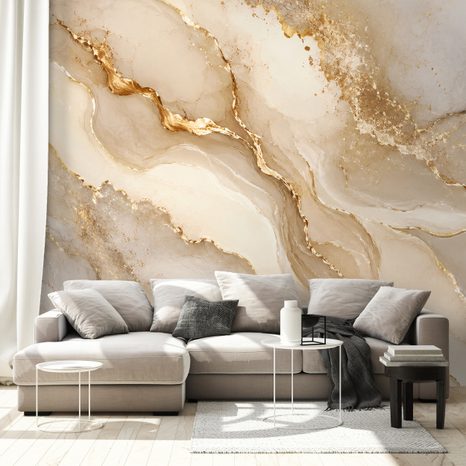 ZELFKLEVEND FOTOBEHANG LUXE GOUDMARMER IN BEIGE TINTEN - MARMER FOTOBEHANG - FOTOBEHANG