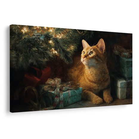 OBRAZ VÁNOČNÍ KOČKY UŽÍVAJÍCÍ SI VÁNOČNÍ POHODU - VÁNOČNÍ A ZIMNÍ OBRAZY - OBRAZY