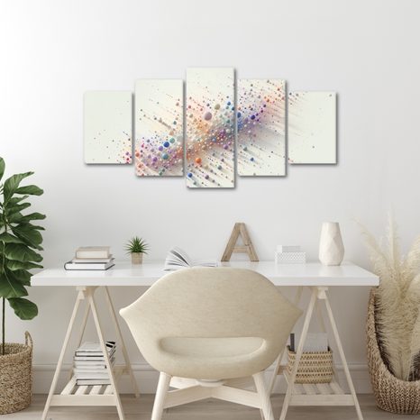 5-TEILIGES WANDBILD BUNTE SEIFENBLASEN IM WIRBEL AUS LICHT UND SCHATTEN - WANDBILDER NACH MOTIV - BILDER