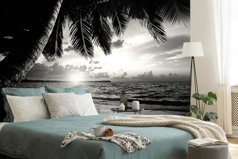 SELF ADHESIVE WALL MURAL BLACK AND WHITE CARIBBEAN BEACH - SELF-ADHESIVE WALLPAPERS - WALLPAPERS