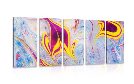 5-PIECE CANVAS PRINT ABSTRACTION IN EBRU STYLE