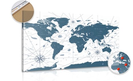 OBRAZ NA KORKU MAPA V MODRÉM PROVEDENÍ - OBRAZY NA KORKU - OBRAZY