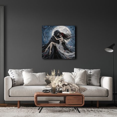 WANDBILD SKELETTLIEBE IM VOLLMONDLICHT - HALLOWEEN- UND HORROR-BILDER - BILDER