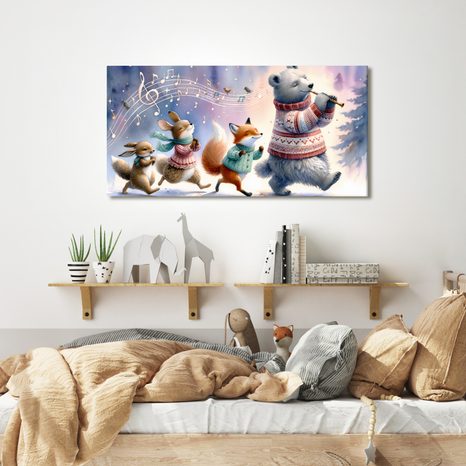 OBRAZ ZIMNÍ PRŮVOD ZVÍŘÁTEK S MELODIÍ - DĚTSKÉ OBRAZY ZVÍŘÁTKA - OBRAZY