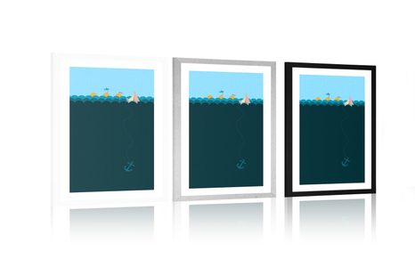 PLAGÁT S PASPARTOU ČAROVNÉ MORE S LOĎKOU - MOTÍVY Z NAŠEJ DIELNE - PLAGÁTY