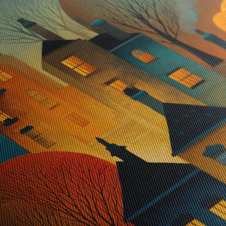 OBRAZ ZIMNÍ POHÁDKA NOČNÍHO MĚSTA - BAREVNÉ DOMY - OBRAZY