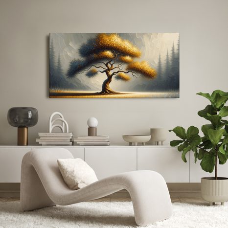 WANDBILD GOLDENER LEBENSBAUM AUF DEM FELD - BILDER BÄUME DES LEBENS - BILDER