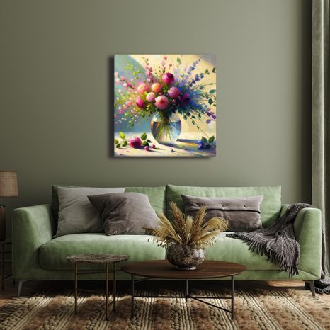 QUADRO SU TELA – FIORI COLORATI NELLA LUCE DEL MATTINO - QADRI DI ROSE - STAMPE E QUADRI