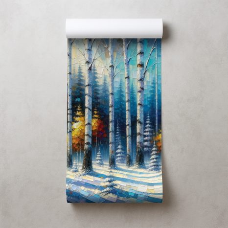 TAPETE BUNTER WINTERWALD - TAPETEN WALD - TAPETEN