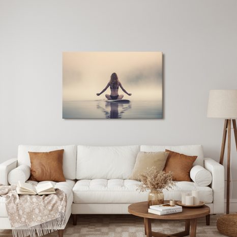 QUADRO SU TELA – MEDITAZIONE NELLA NEBBIA - QUADRI DI DONNE - STAMPE E QUADRI