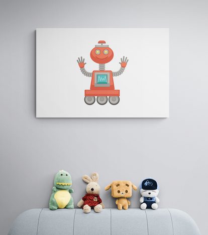QUADRO SU TELA – CON MOTIVO DI ROBOT IN ROSSO - QUADRI PER BAMBINI - STAMPE E QUADRI